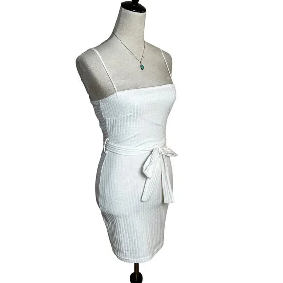 Saints + Secrets White Ribbed Knit Mini Dress Small | Graduation Bachelorette - Picture 2 of 8